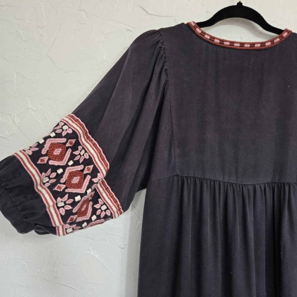 Marine Layer Gray Pink Embroidered Tiered Babydoll Dress - Picture 9 of 12